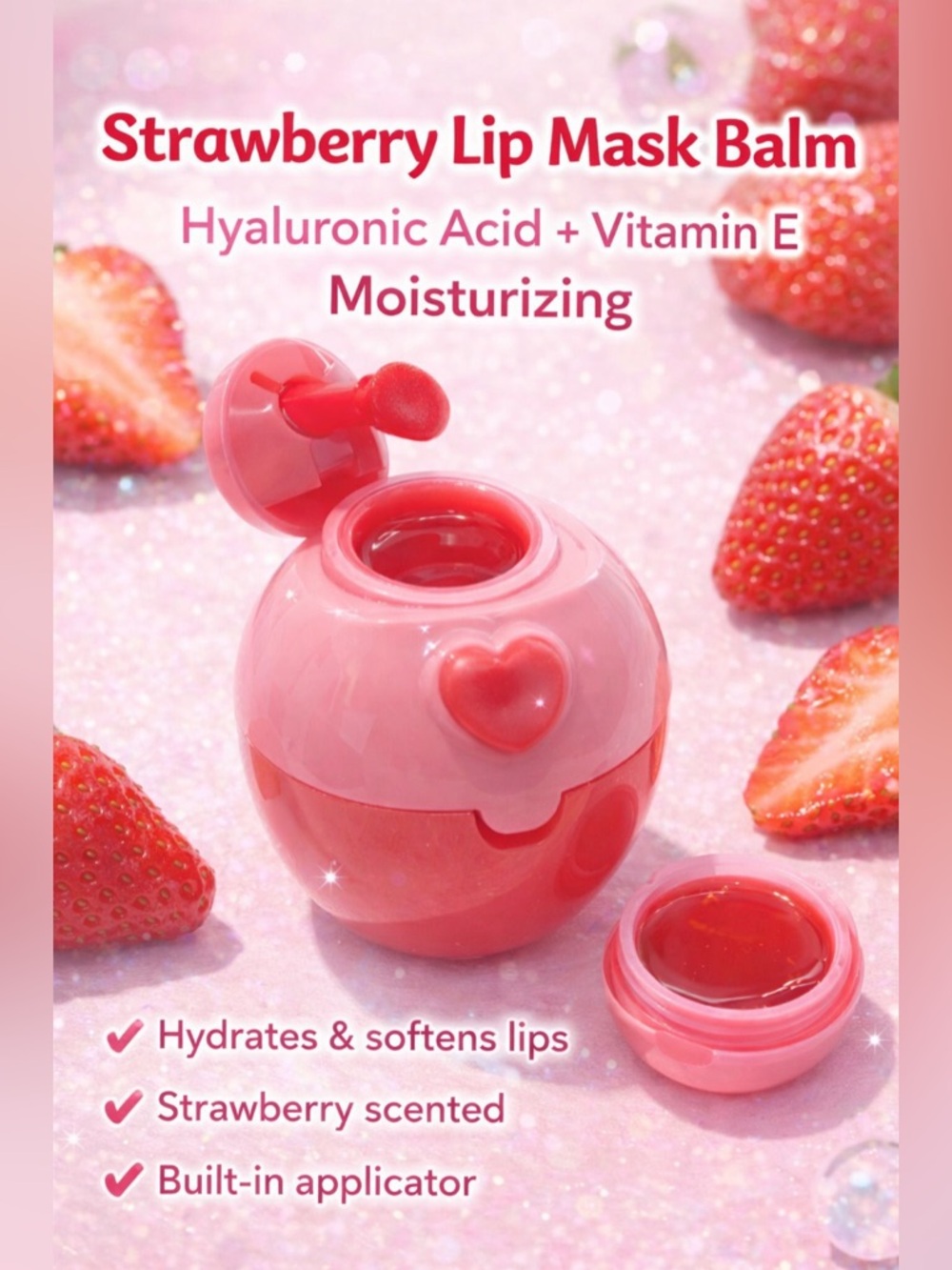 Strawberry Lip Mask Balm Hyaluronic Acid Vitamin E Moisturizing